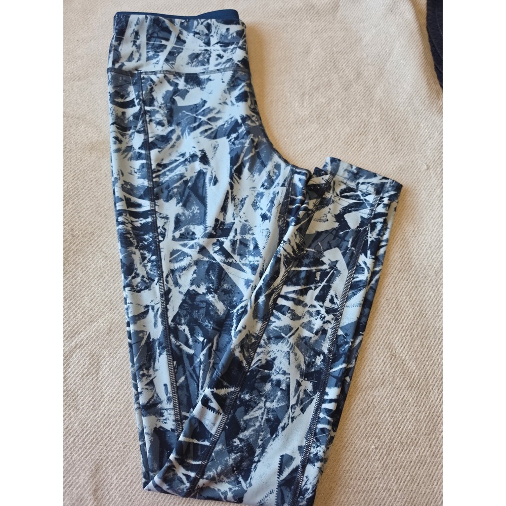 Reebok Speedwick Leggings Womens Small Blue White Abstract Print Athletic Tights